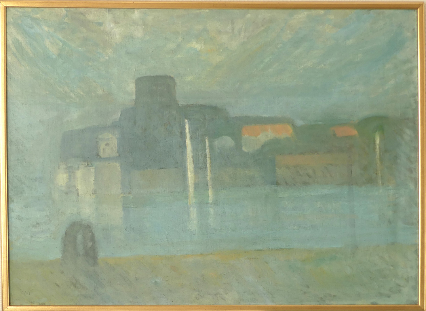 olja på duk, "Pigtittaren" Marstrand, signerad med monogram och A. Malmberg á tergo.