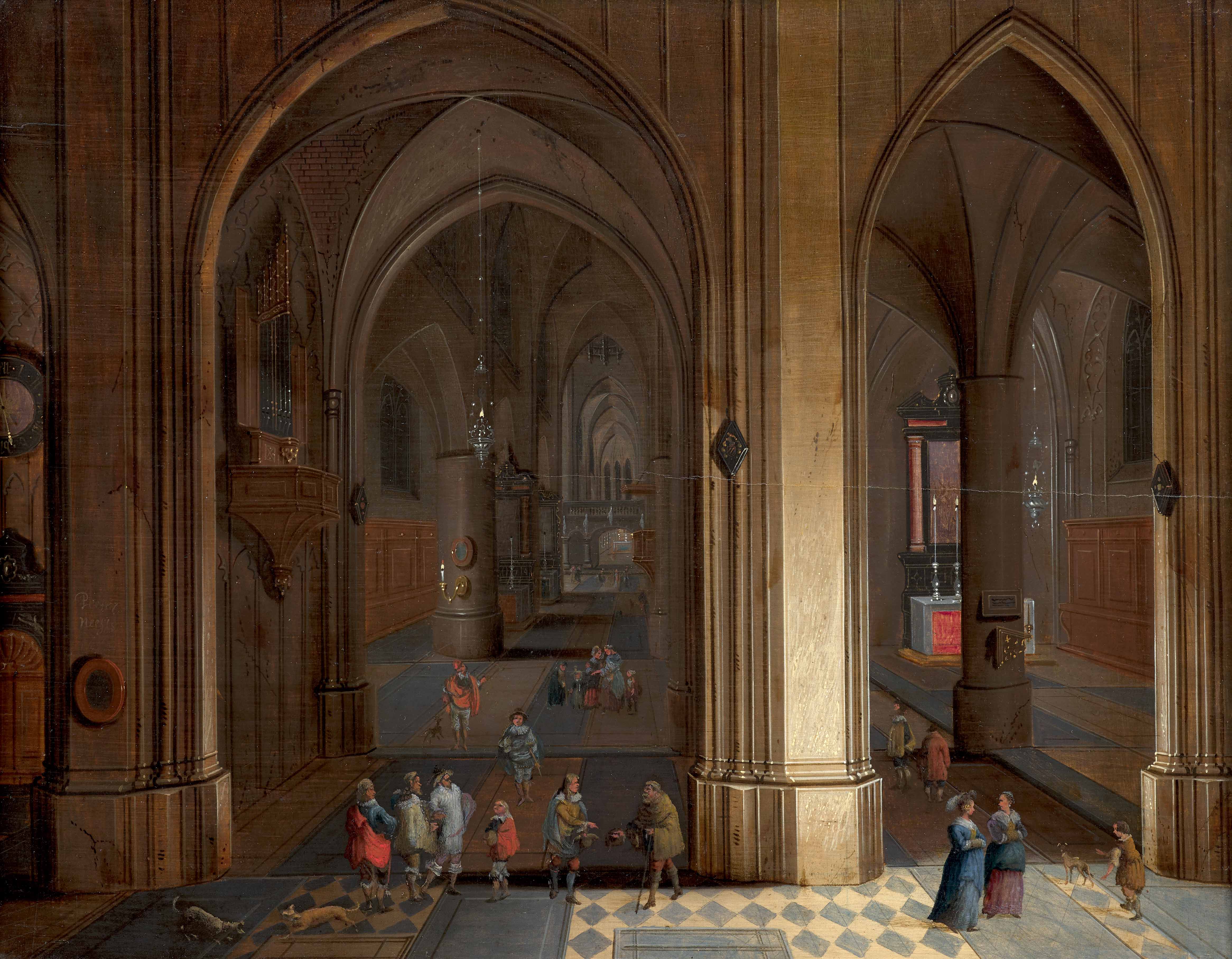 Intérieur d'église animé de personnages