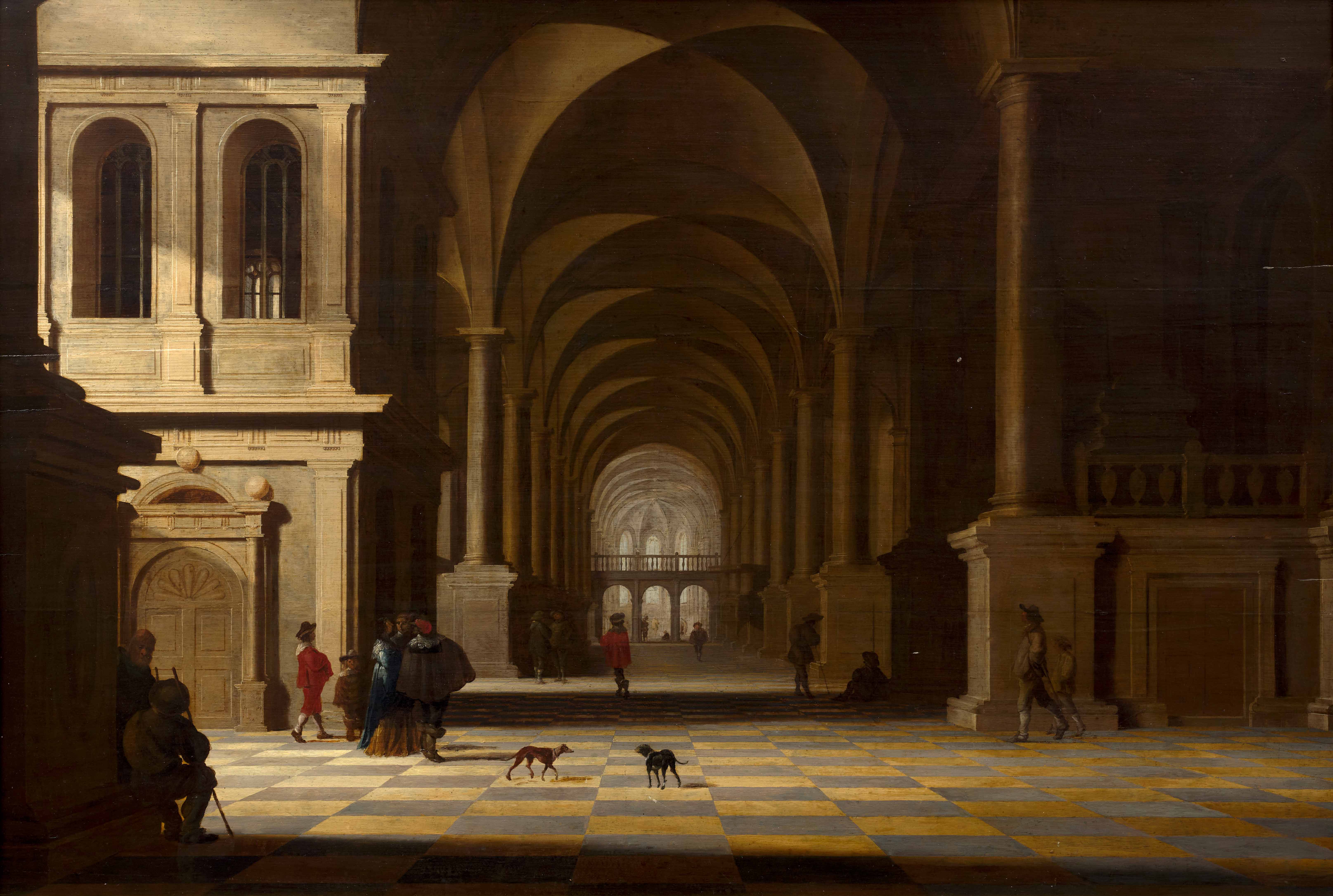 Intérieur d'église animé de personnages
