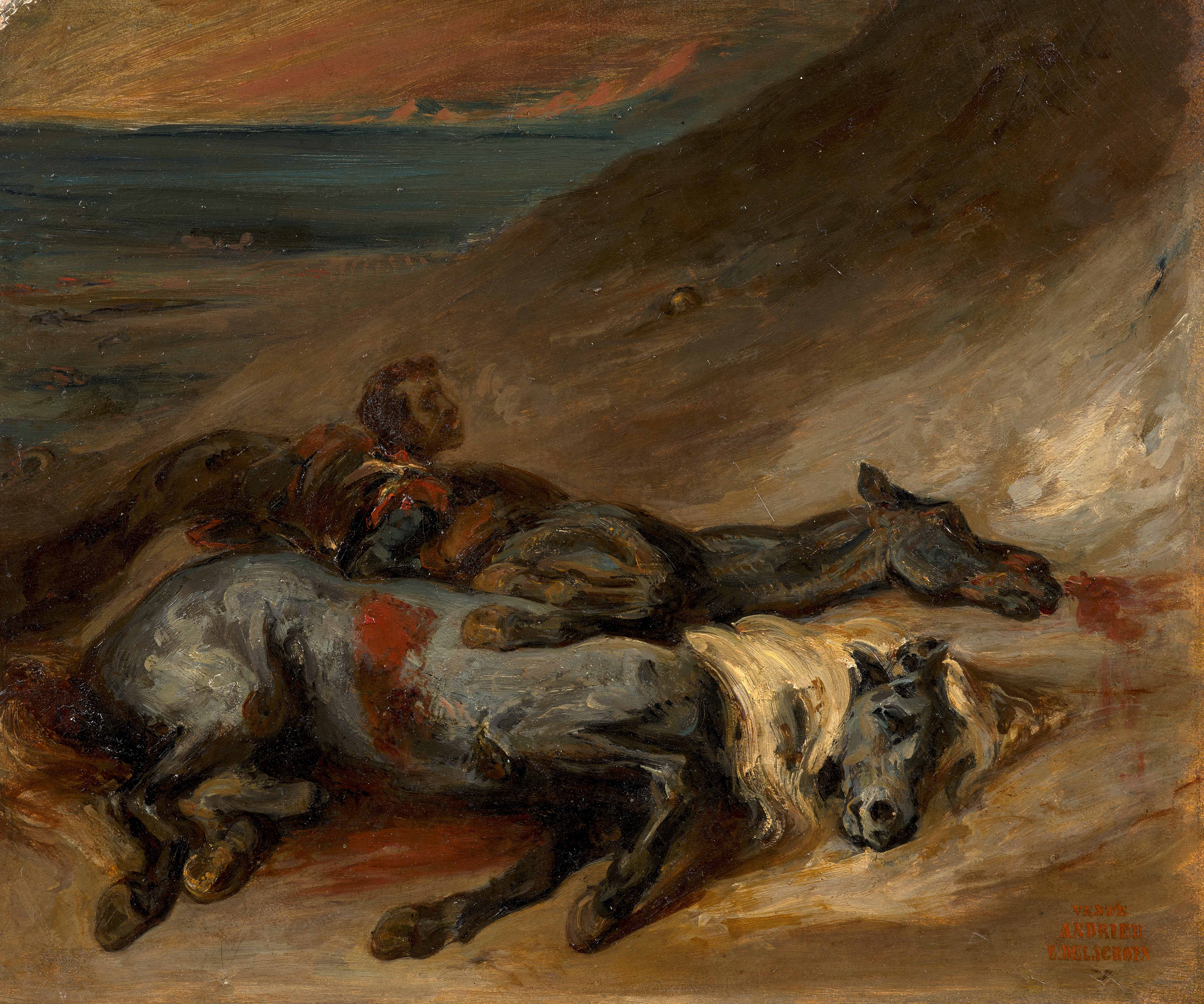 Chevaux morts sur un champ de bataille