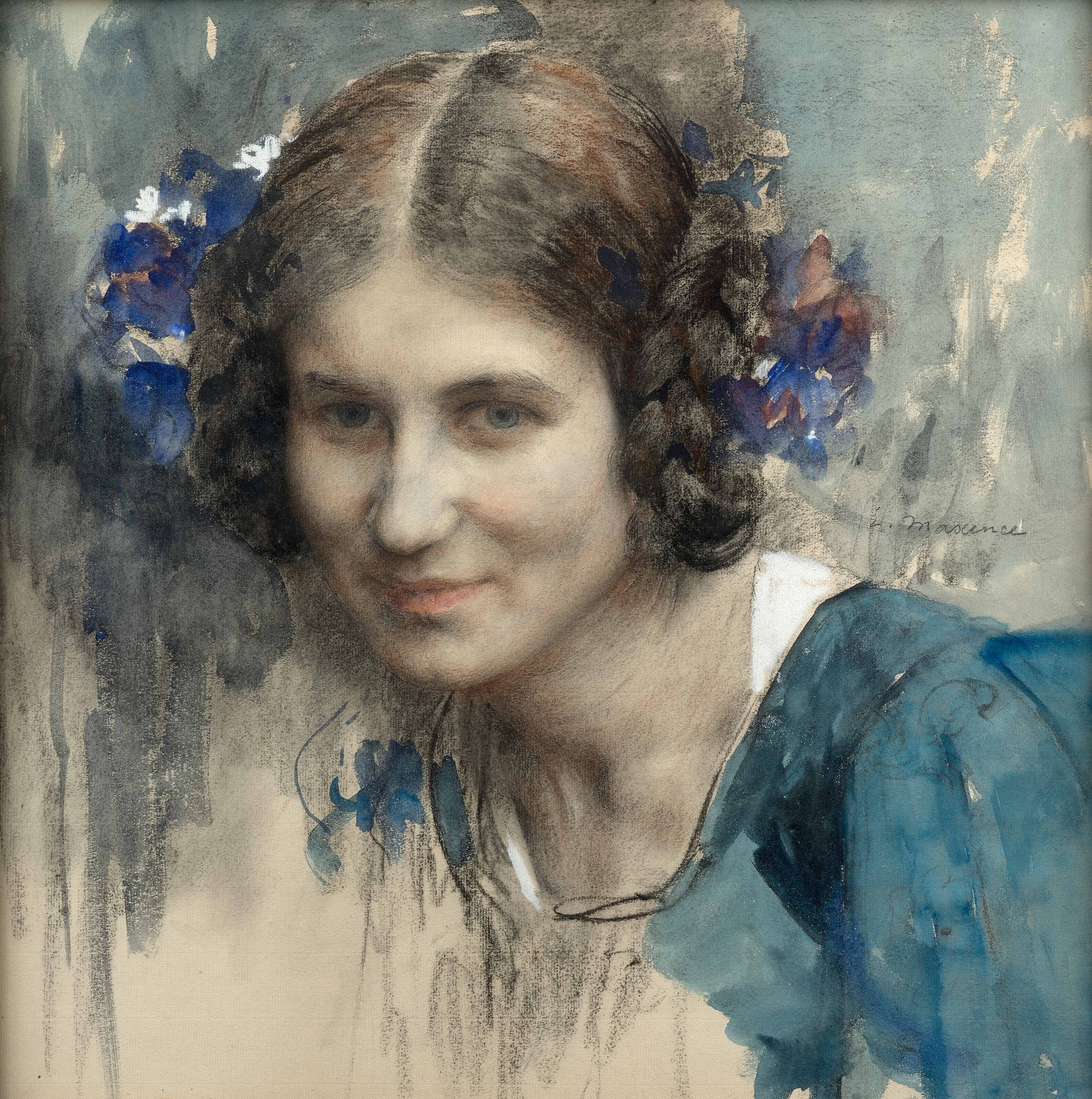 Portrait de jeune fille à la robe bleue