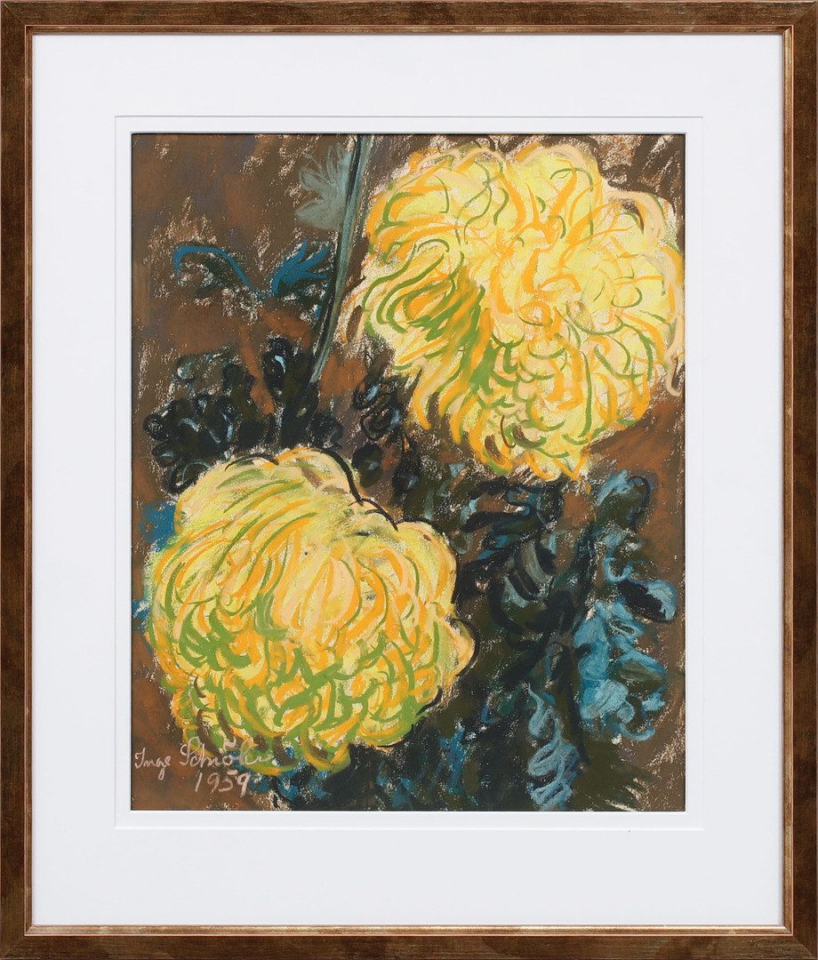 "Krysantemer", pastell, signerad och daterad 1959.