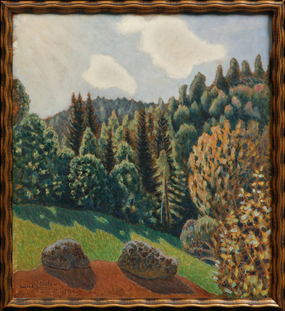 Motiv från Värmland, olja på pannå, signerad och daterad Värmland 1928.