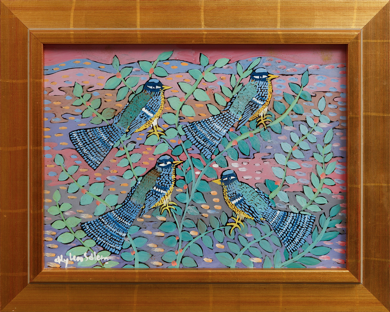 fåglar, gouache, signerad.