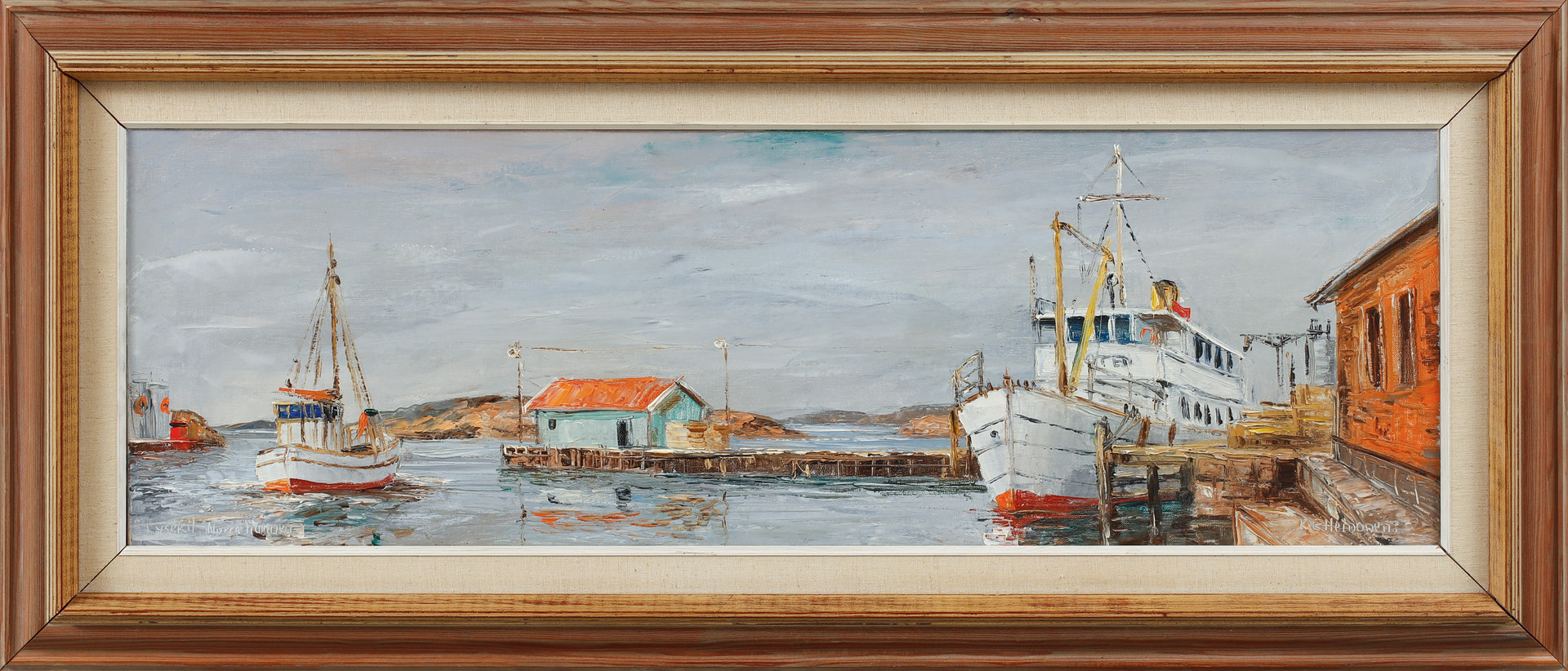 Norra Hamnen Lysekil, olja på duk, signerad.