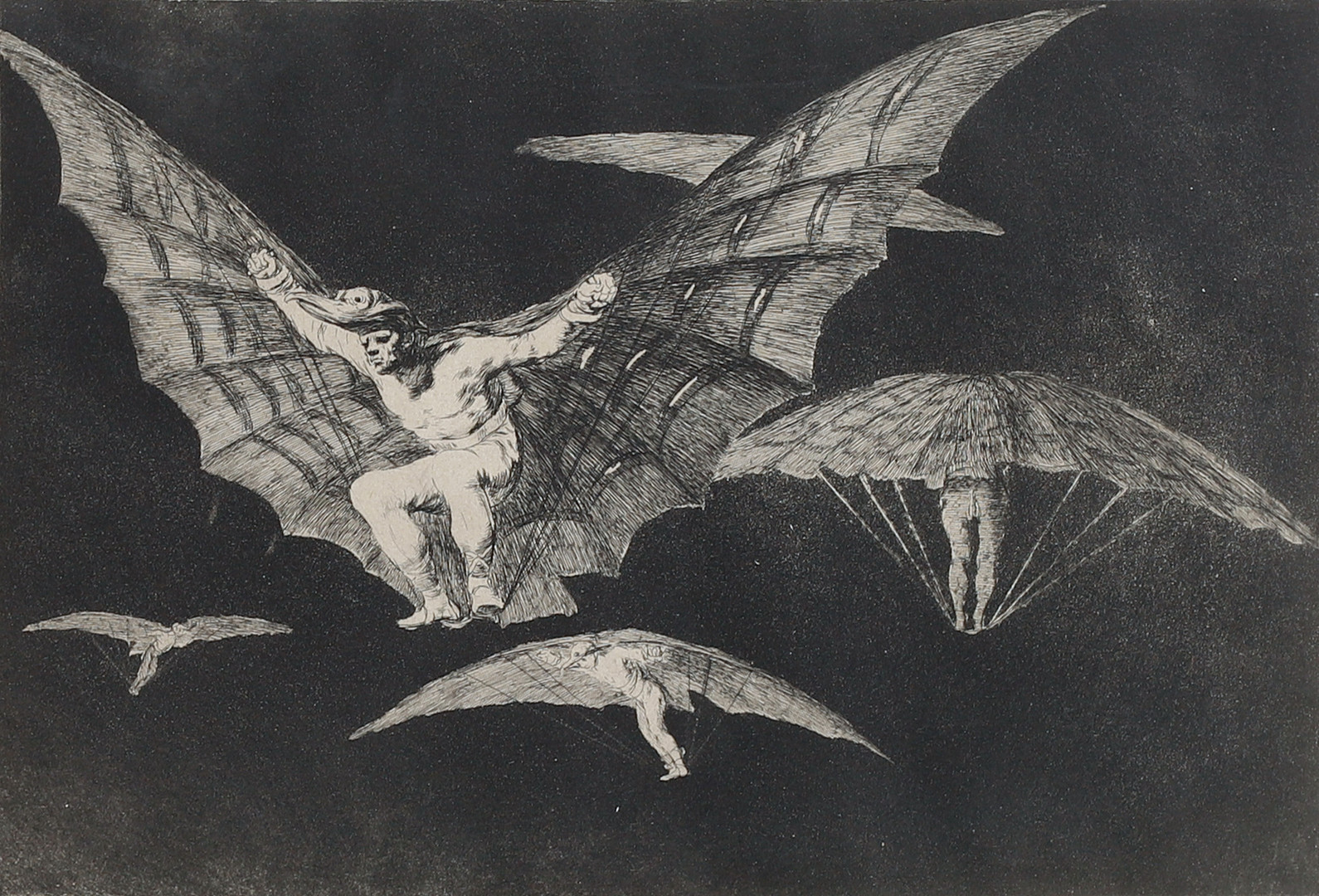 "Modo de volar", blad nr 13 ur serien "Los Proverbios". Etsning och akvatint. Edition efter 1891.