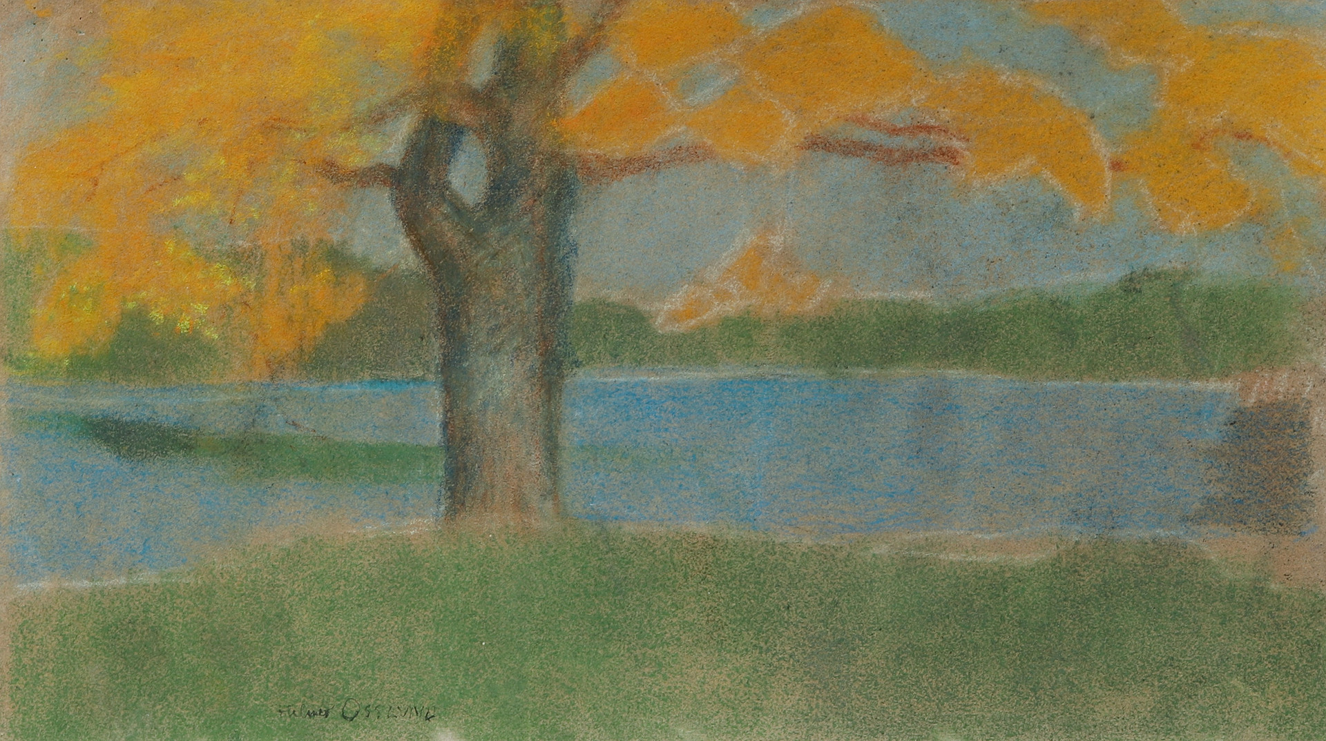 "Höst vid fjärden". Pastell på papper.