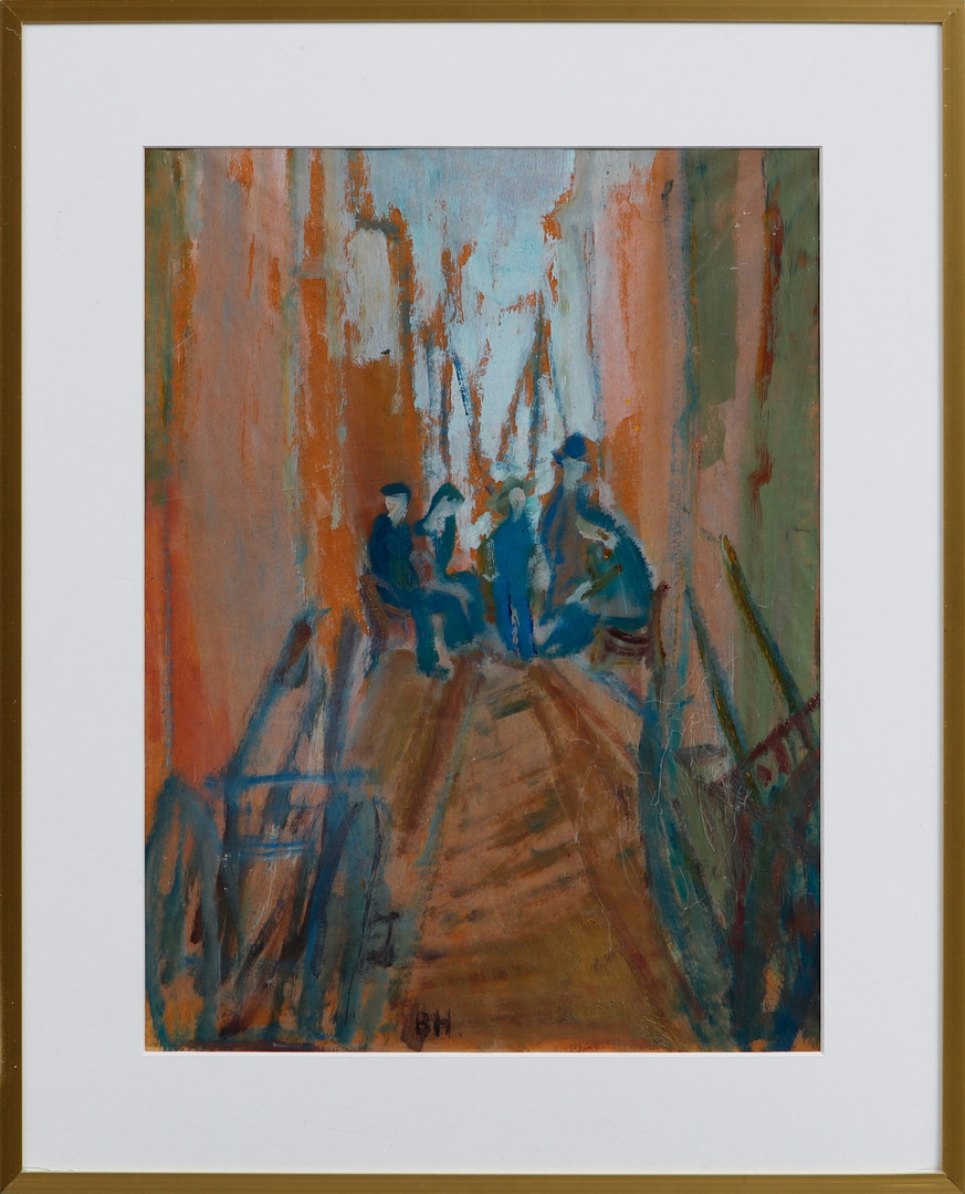 Figurscen, blandteknik, signerad BH.