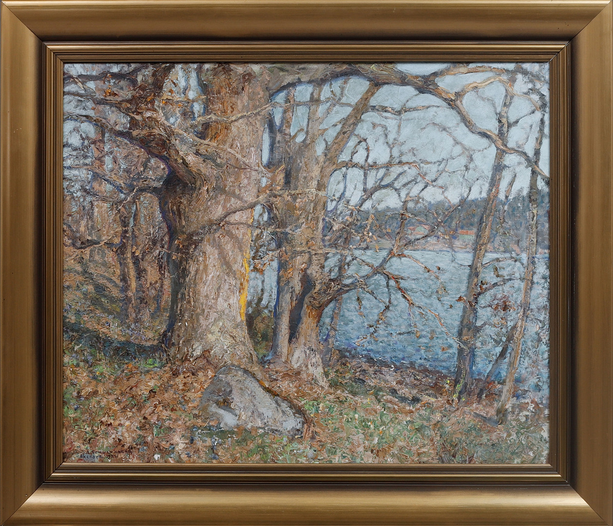 "Aprildag i Stockholms skärgård", olja på duk, signerad och daterad 1933.