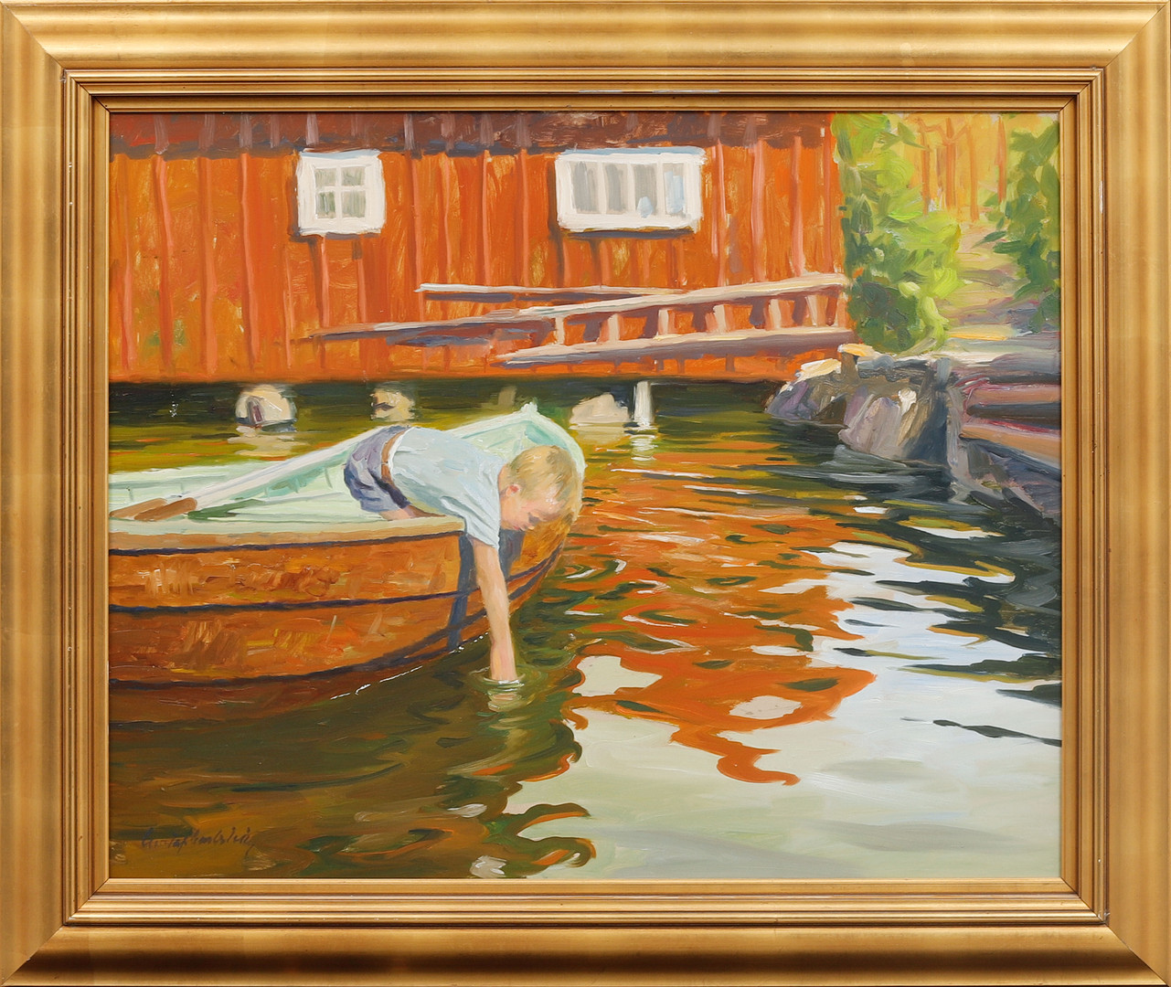 Gustaf Carlström, "Vattenkonster", olja på pannå, signerad.
