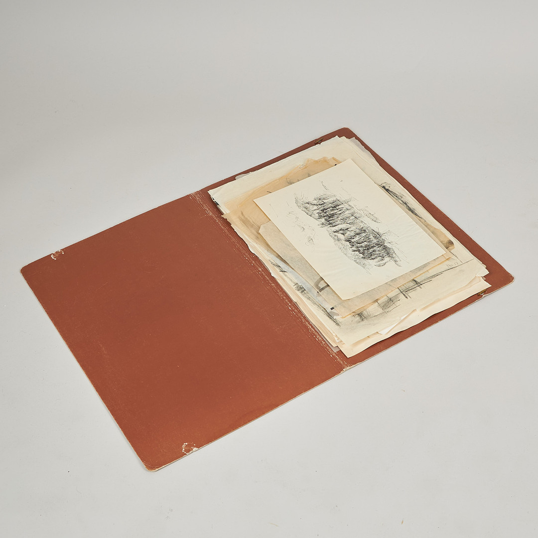 MAPP, blad med skisser, teckningar akvareller, etsningar, en del signerade.