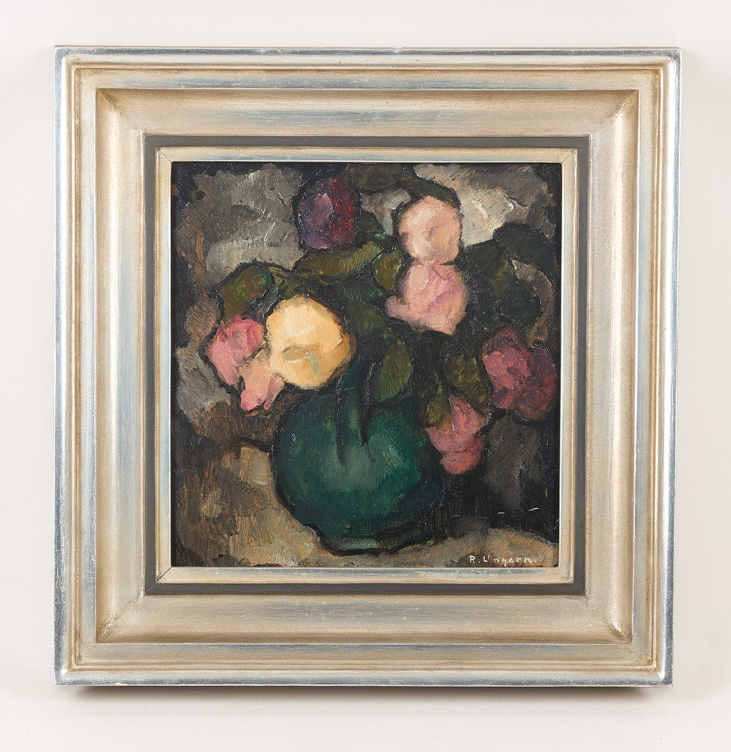 Stilleben med blommor, signerad, olja på pappannå.