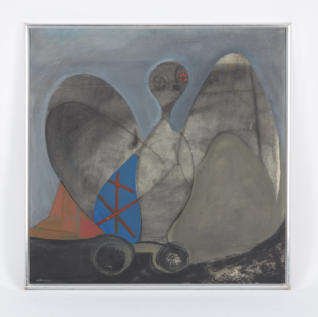 "Drömfågel" (1969), signerad, olja och pastell på pannå.