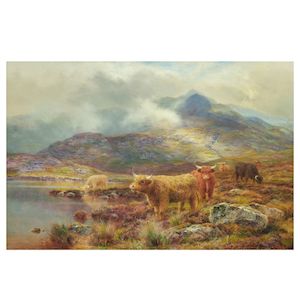 Louis Bosworth Hurt, Louis Bosworth Hurt (British, 1856-1929) Highland cattle in misty glen