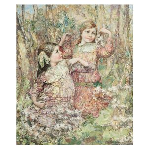 Edward Atkinson Hornel (British, 1864-1933) Girls amongst blossom