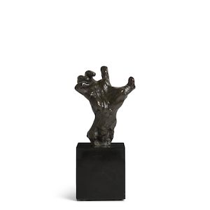 Auguste Rodin, Main crispée droite, taille originale ou petit modèle dit aussi 'Main griffe' 5 1/4 x 4 x 2 3/8 in (13.4 x 10.2 x 5.8 cm) (Conceived circa 1885, this bronze version cast by the Georges Rudier Foundry in March 1954.)