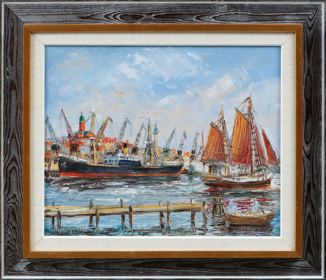 "Göteborgs hamn", olja på duk, signerad.