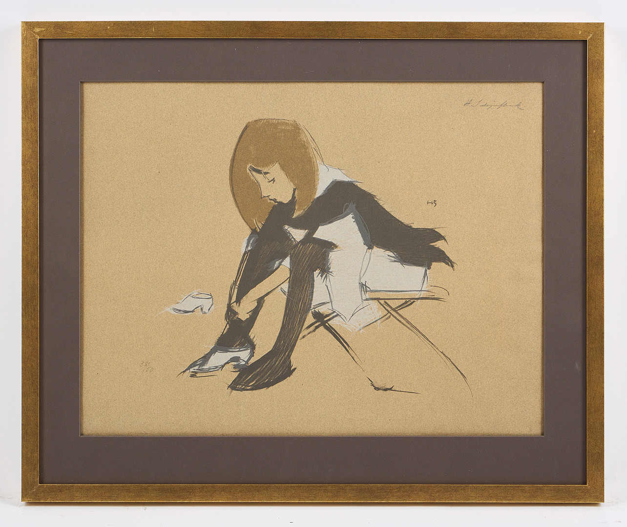 Helene Schjerfbeck, "Sidenskon" (1938), signerad HS i trycket och med blyerts, färglitografi, numrerad 38/50, ètat II.