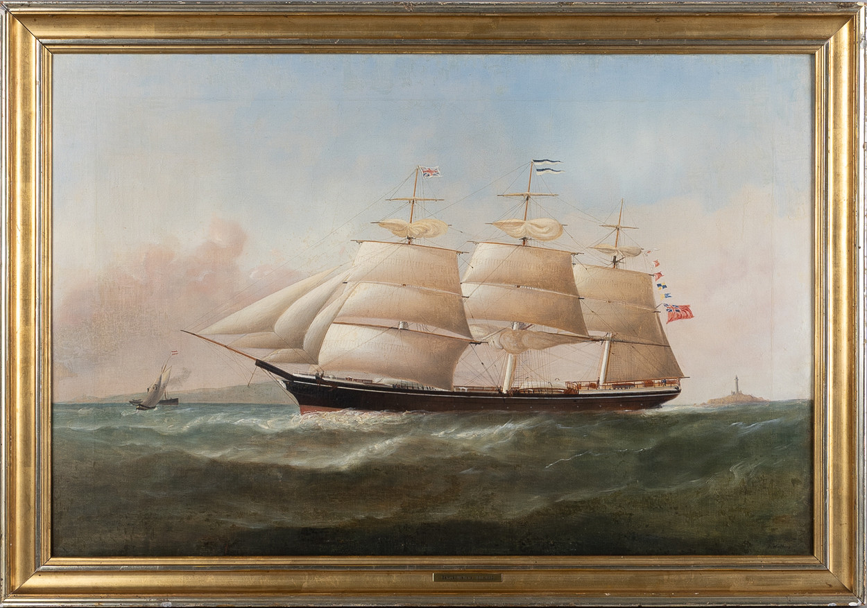 SAMUEL WALTERS, Fullriggare till havs, olja på duk.