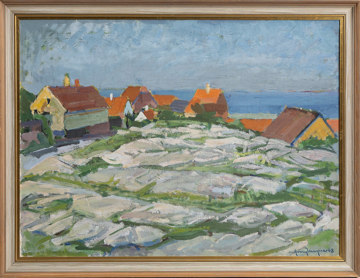 "Klippor i kvällssol, Allinge", olja på duk.