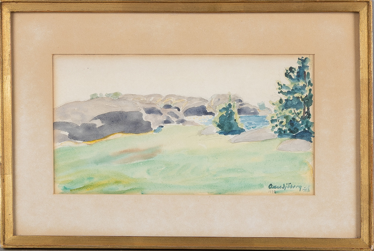 Kustbild, akvarell på papper, signerad och daterad 1928.