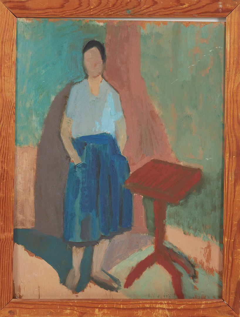 Figurmotiv, olja på pannå, signerad Billeström.