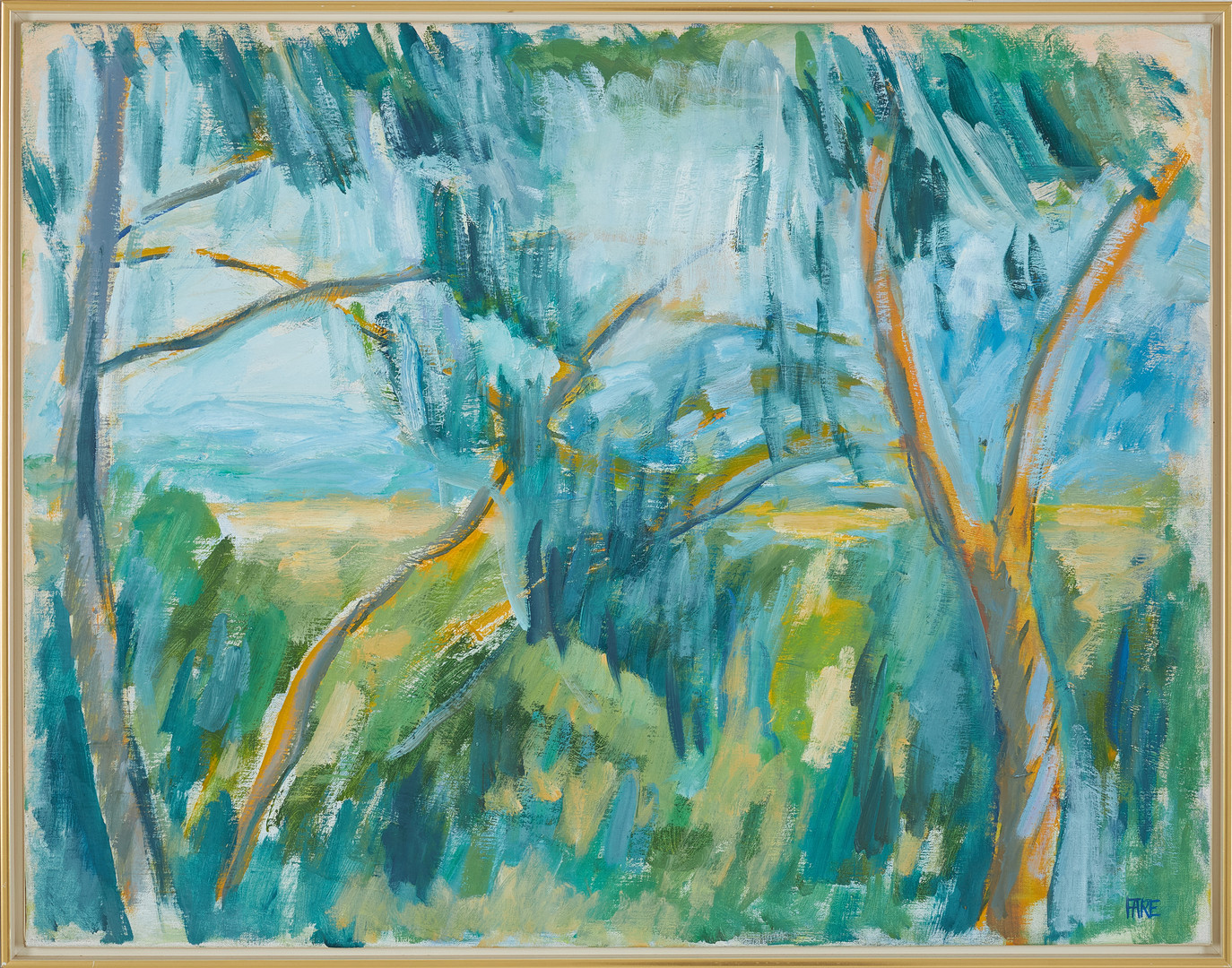 "Landskap med pinjer", Provence, olja på duk, signerad Fare, daterad 1987.