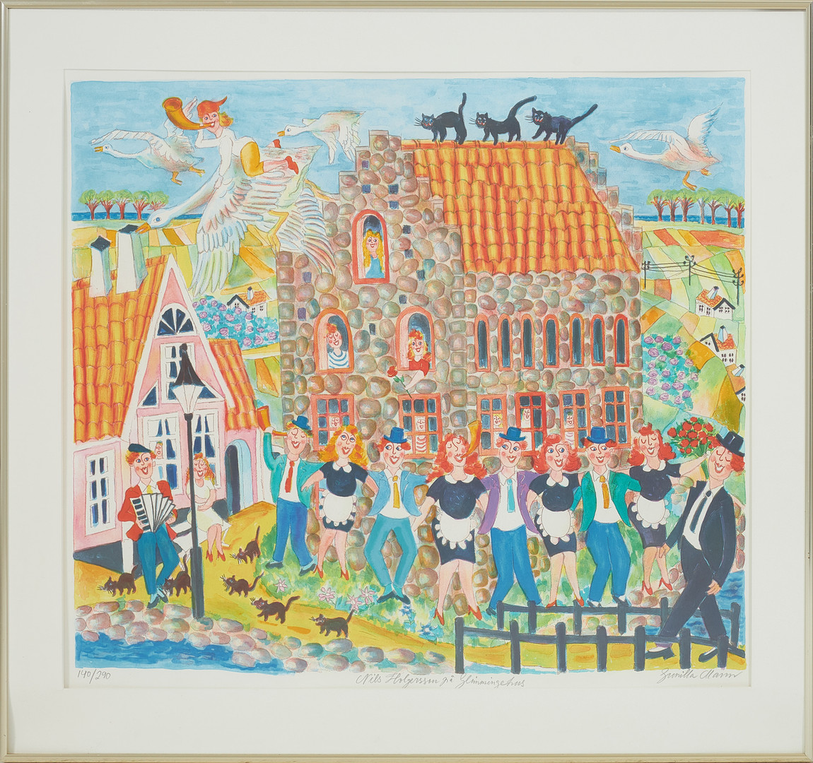 "Nils Holgersson på Glimmingehus", litografi, signerad och numrerad 140/290.