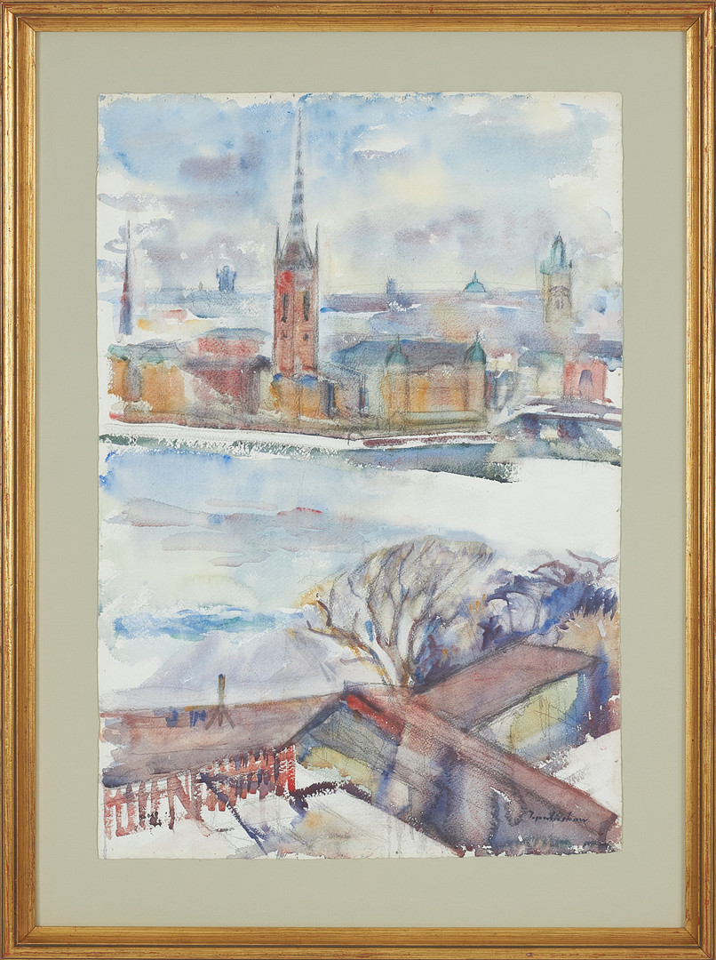 Stockholmsvy, akvarell på papper, signerad.