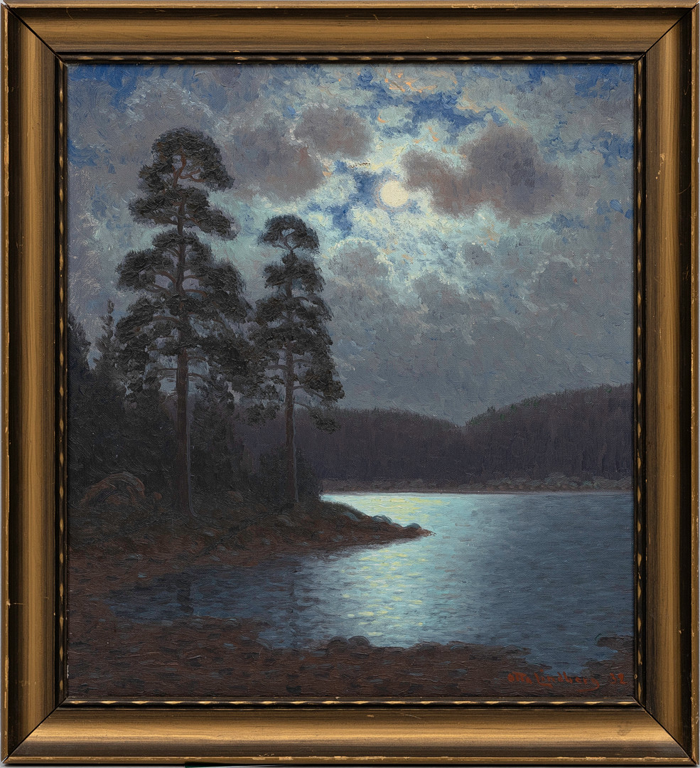 Månljus, olja på duk, signerad, daterad - 32.