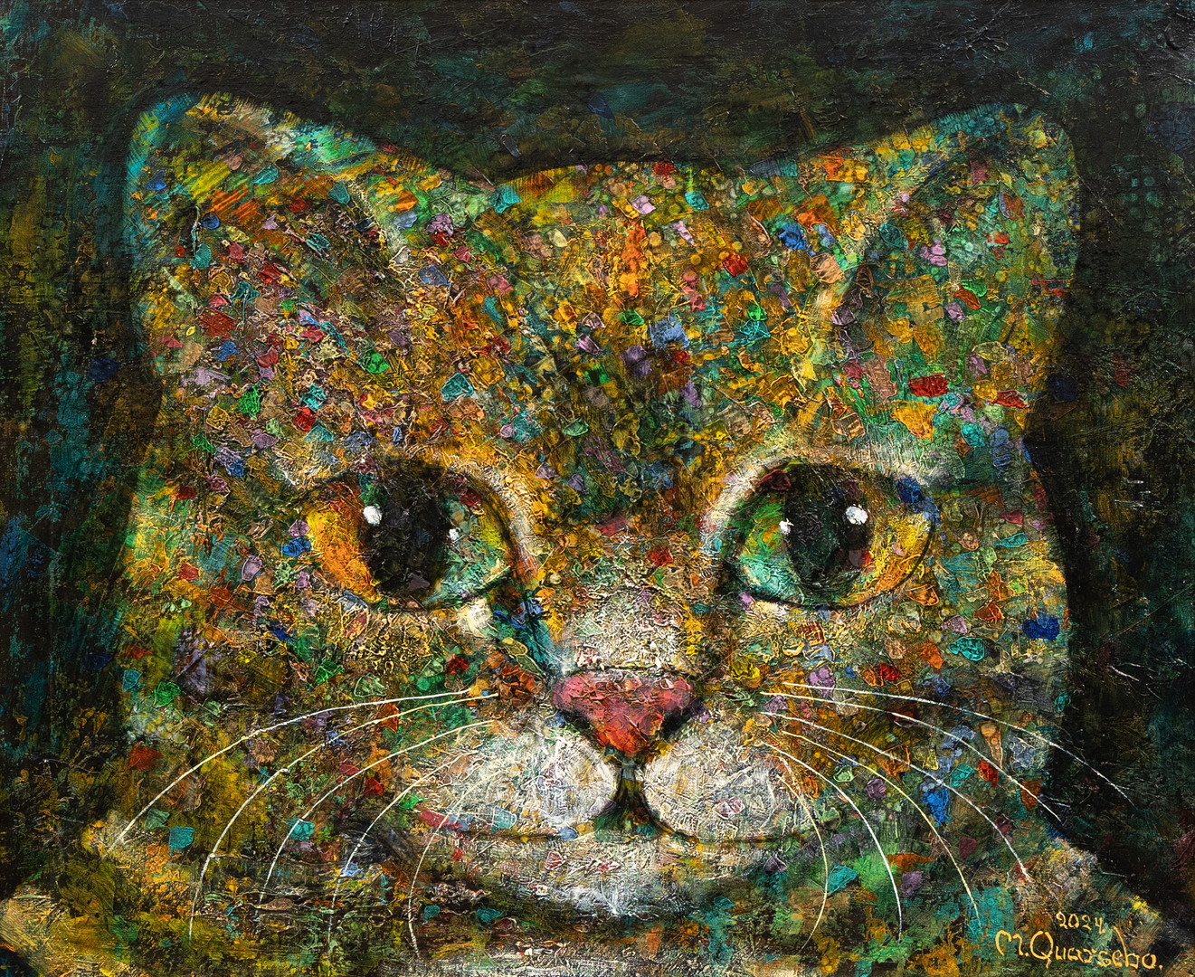 "Visionärt kattporträtt", olja på duk, signerad.