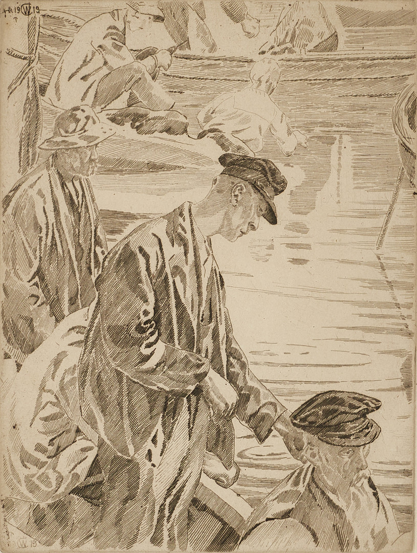 "Makrillfiskare", signerad, 1919, etsning.