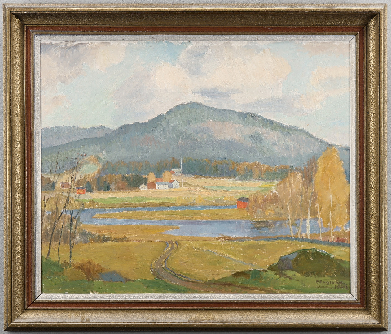 Landskap med gård.
