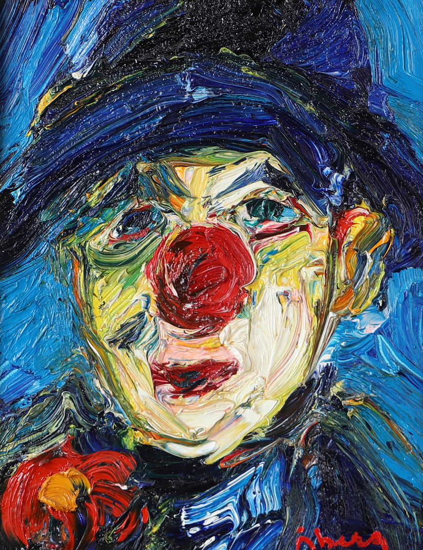 "Clown" olja på duk, signerad Åberg.