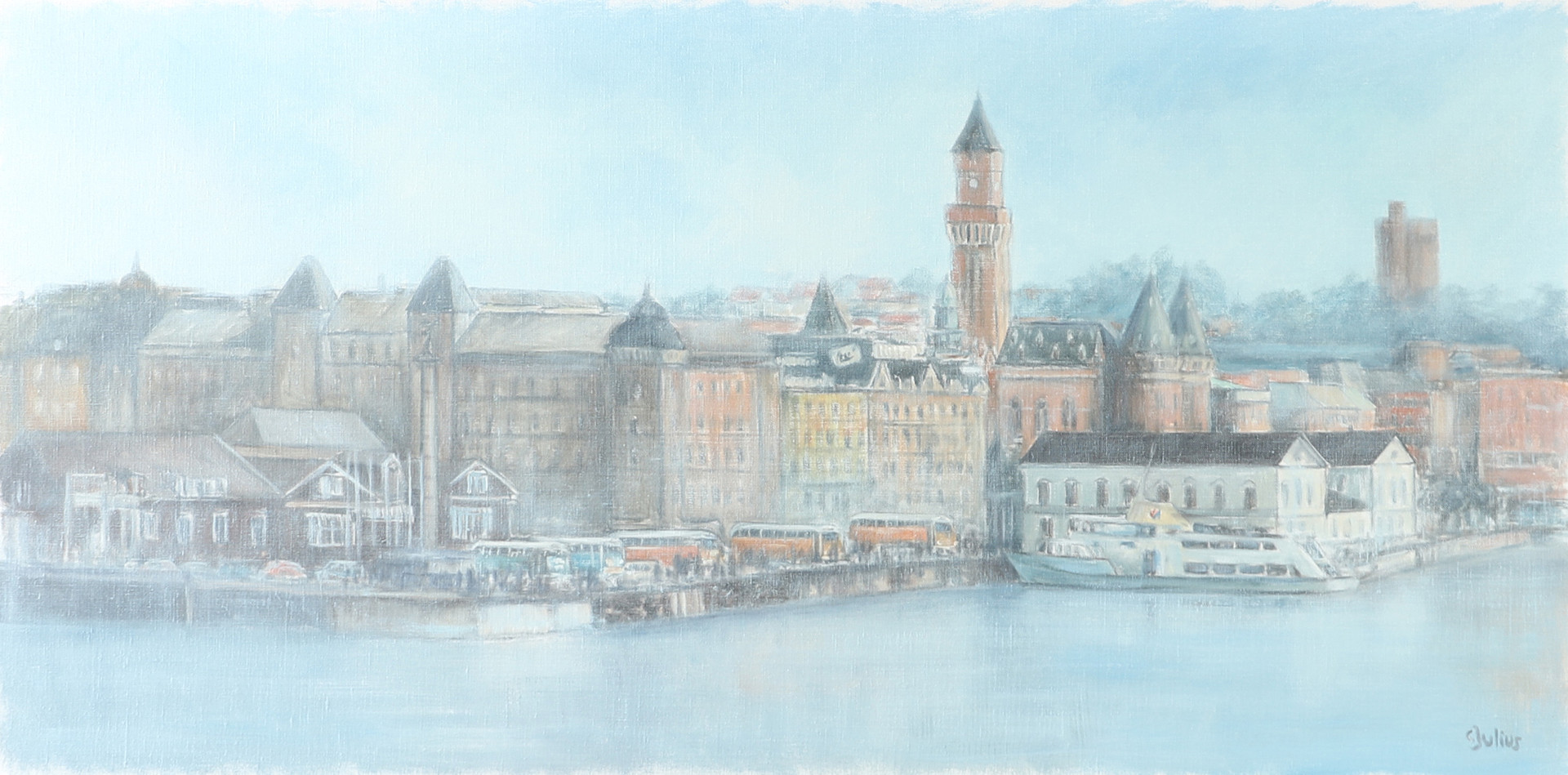 Helsingborgsmotiv, olja på duk, signerad C. Julius.