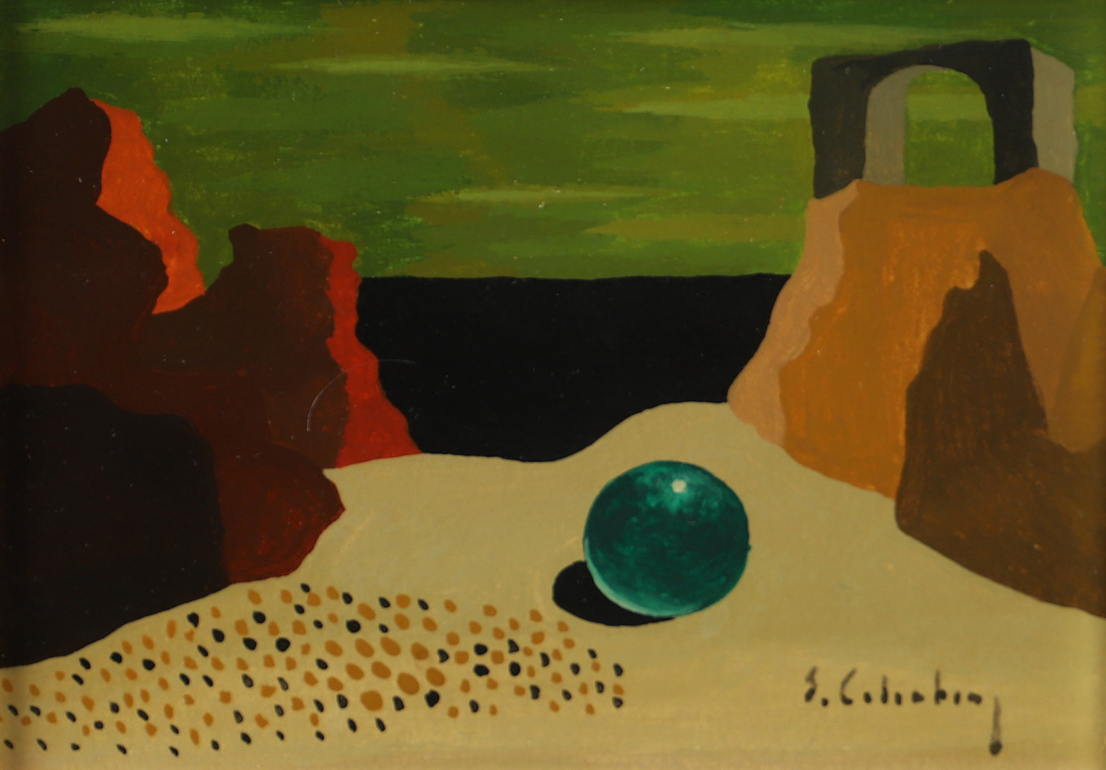 "Den gröna kulan", tempera, signerad E. Cederberg.