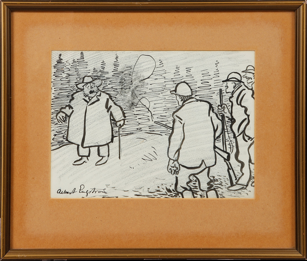Figurscen, tusch, signerad.
