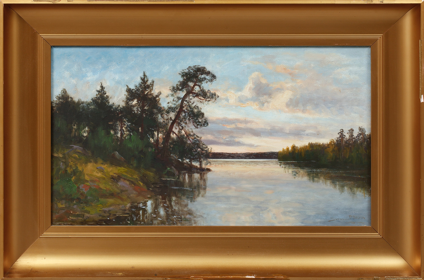 Sjölandskap, olja på duk, signerad.