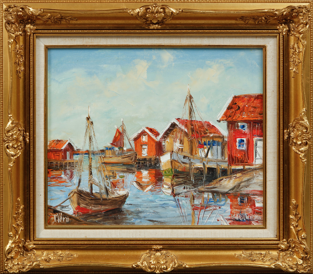 Hamnmotiv, olja på duk, signerad.