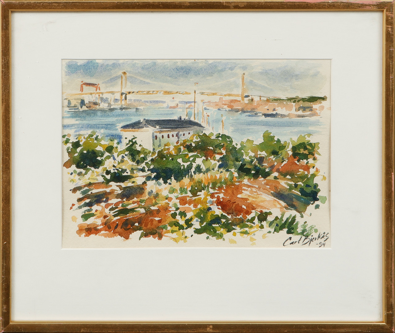 Vy mot Älvsborgsbron, akvarell, signerad och daterad -94.