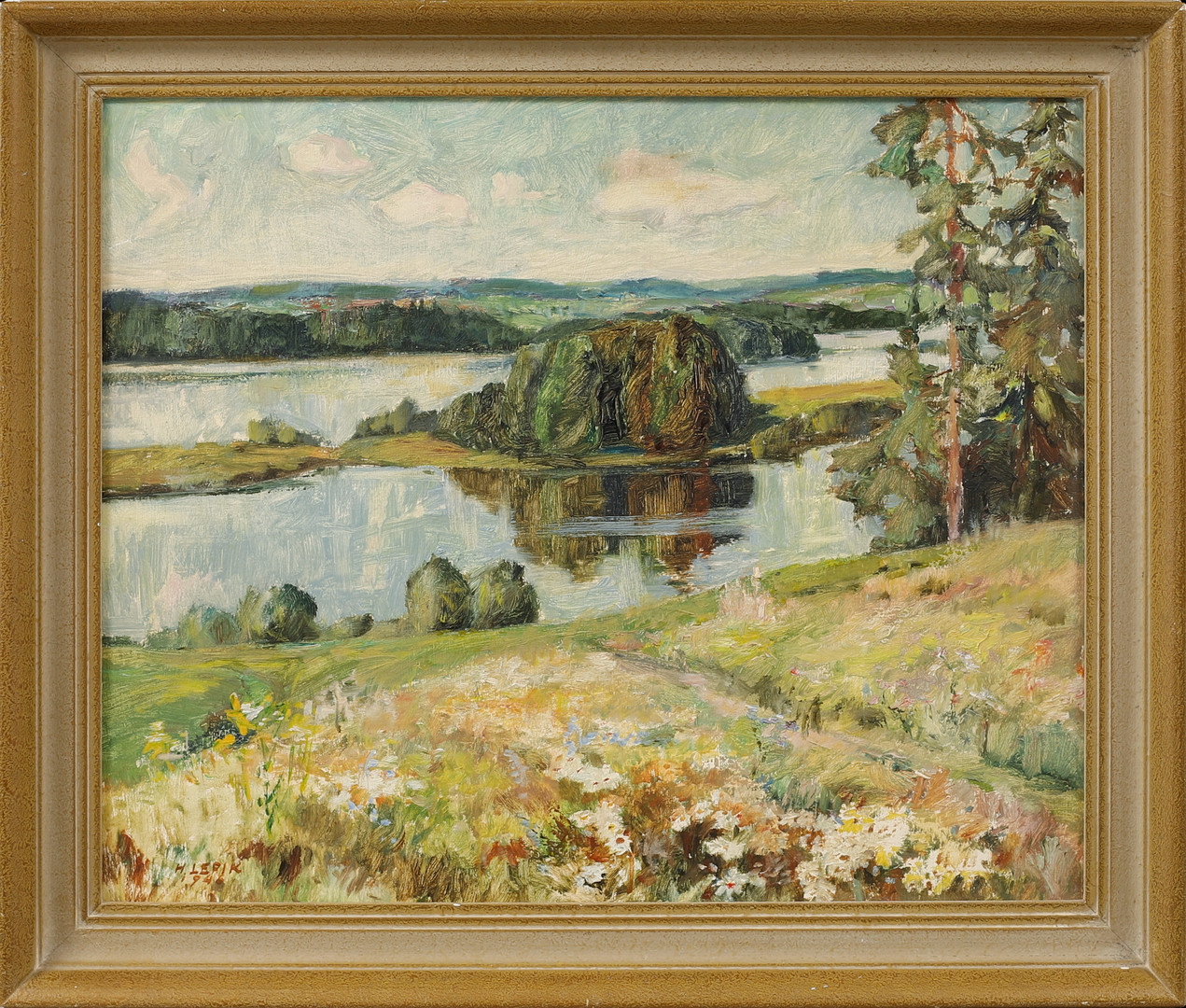 Landskap, olja på pannå, signerad och daterad 1946.