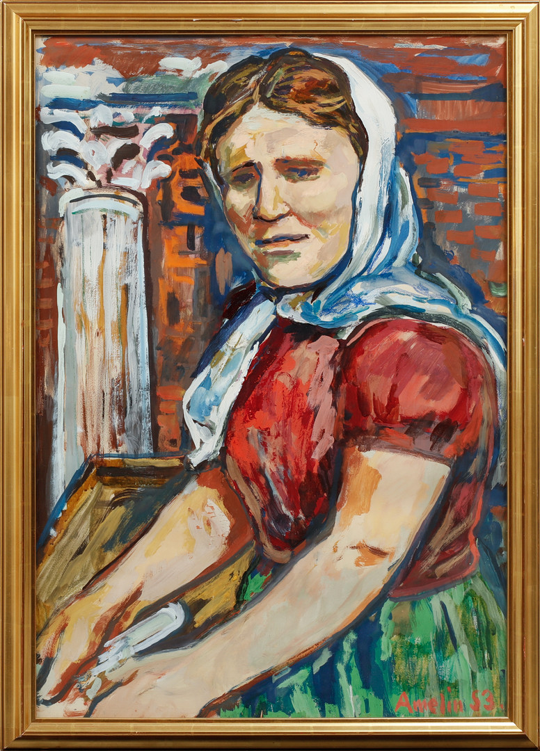 Porträtt av kvinna, olja och gouache på papper, signerad och daterad 53.