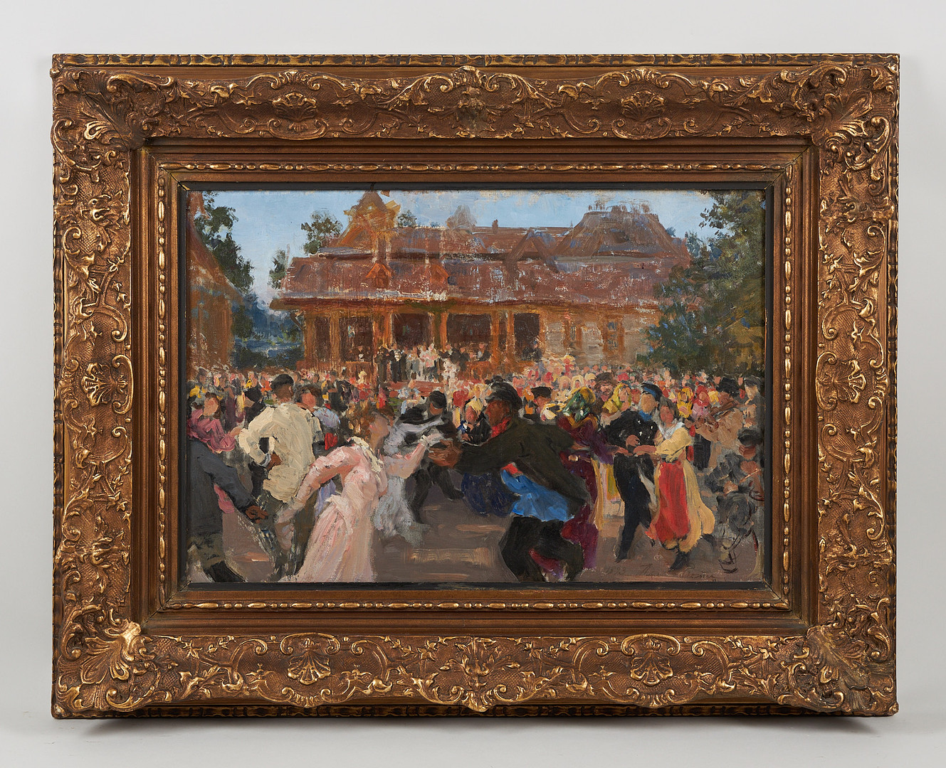 Dansande folk på fest i Zdravnevo, signerad samt daterad 1893, olja på duk.