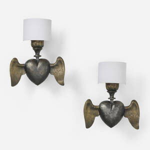 Winged-heart sconces from the Collection of Jim Carrey, pair