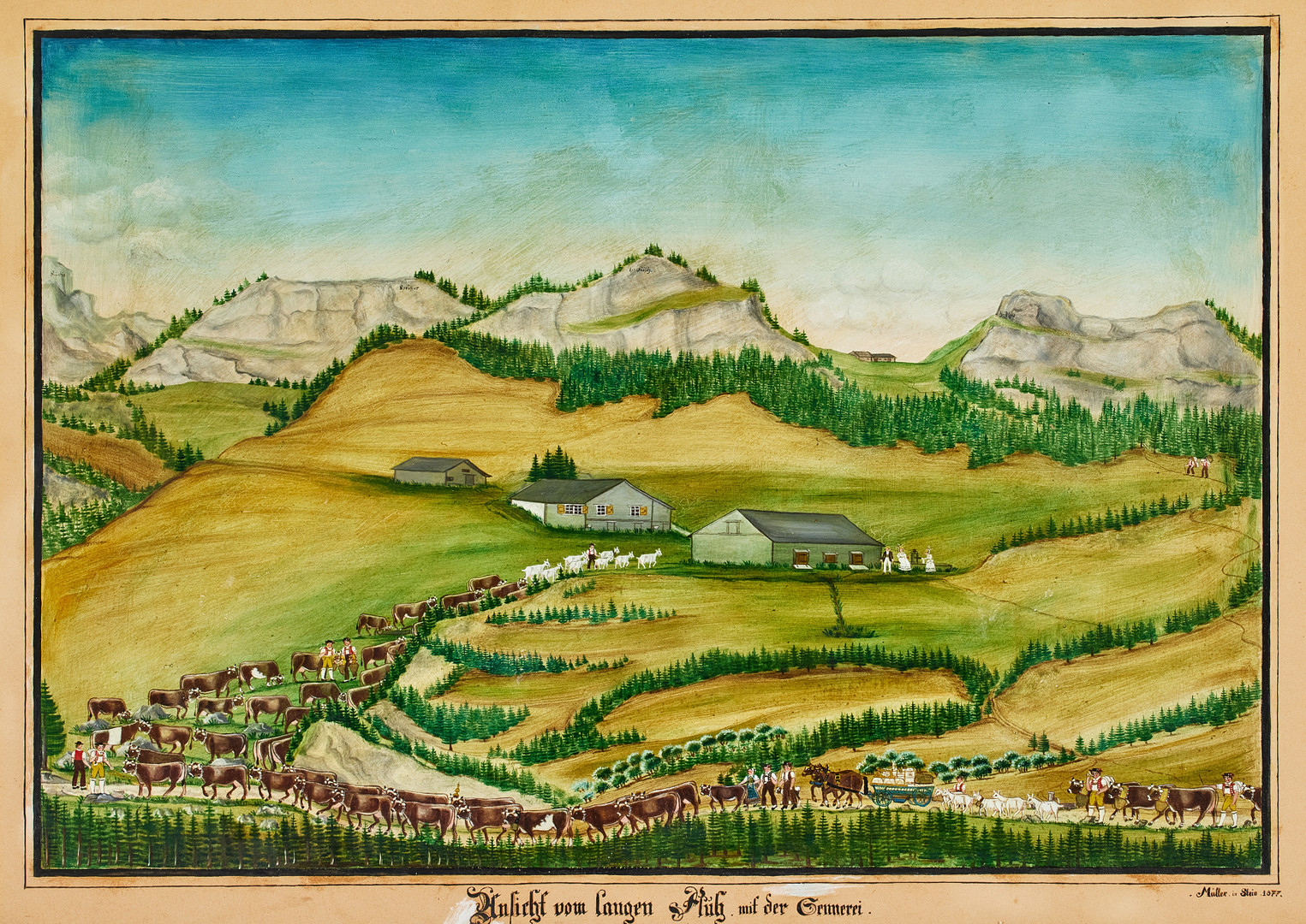 "Ansicht vom langen Fluss mit der Sennerei" ("View of the long line to the Alpine dairy").