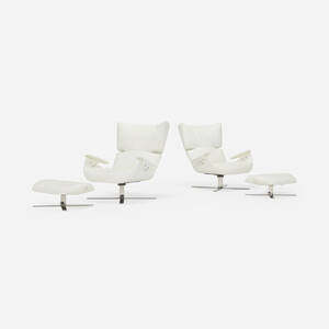 Paulistana lounge chairs and ottomans from the Collection of Jim Carrey, pair