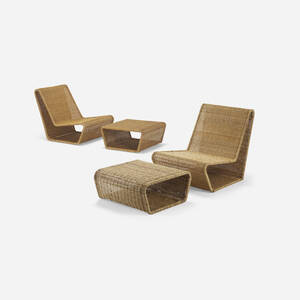 Wave lounge chairs and ottomans, set of four