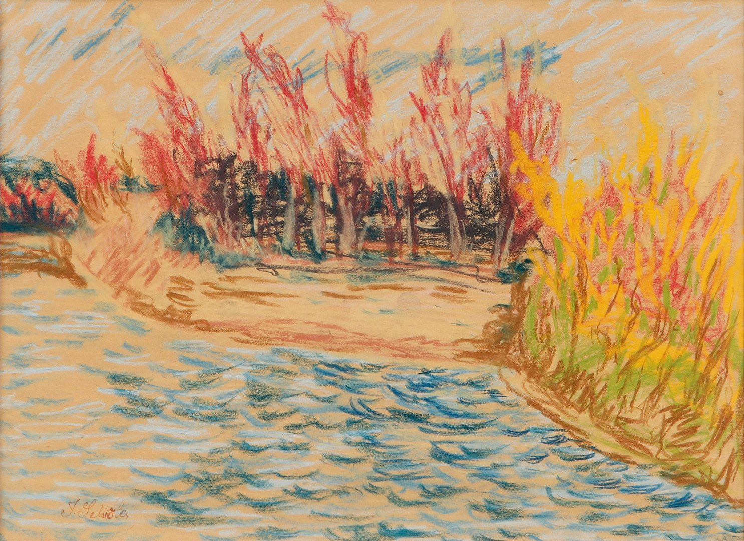 "Badviken Långstrand", krita på papper.