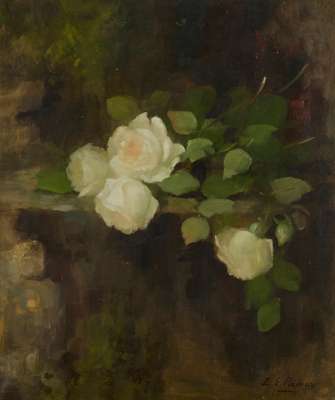 A STILL LIFE OF ROSES ON A LEDGE