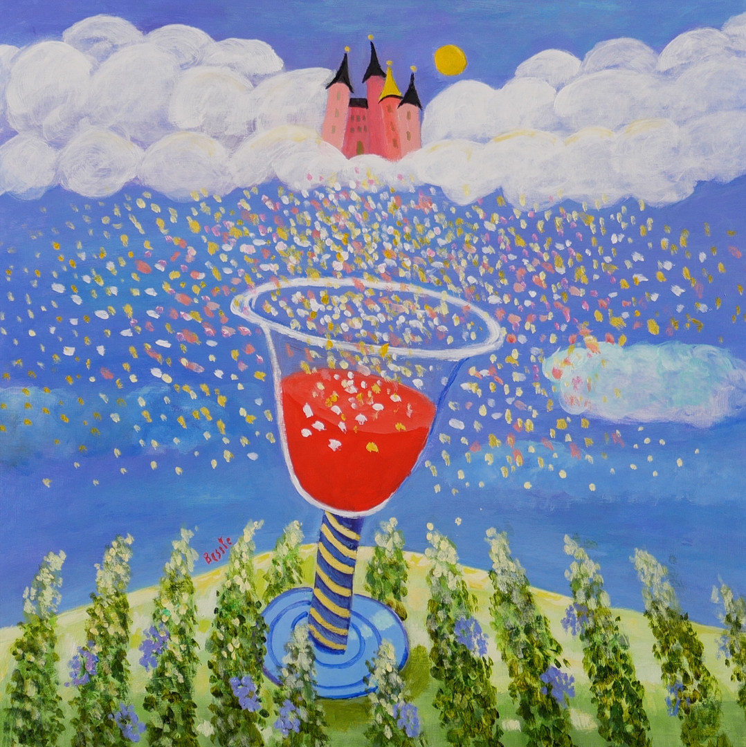 Bessie Johanson, "Vino vino", olja och akryl, signerad Bessie.